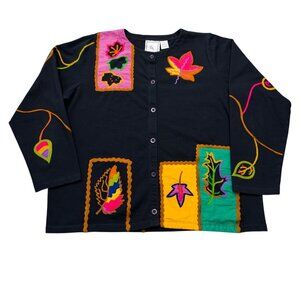 Michael Simon Lite Fall Festival Leaf Cardigan Embroidered Art to Wear Size XL